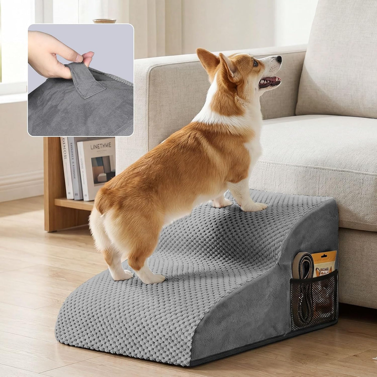 2-Step Dog Stairs for Small Dogs, Non-Slip Foam Pet Steps for Low Couch Bed