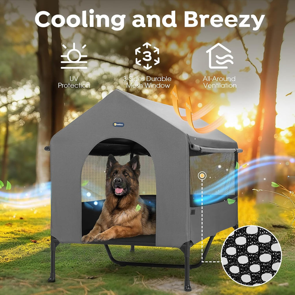Veehoo 47" Dog House, 2-in-1 X-Large Dog House Outdoor Indoor Weatherproof