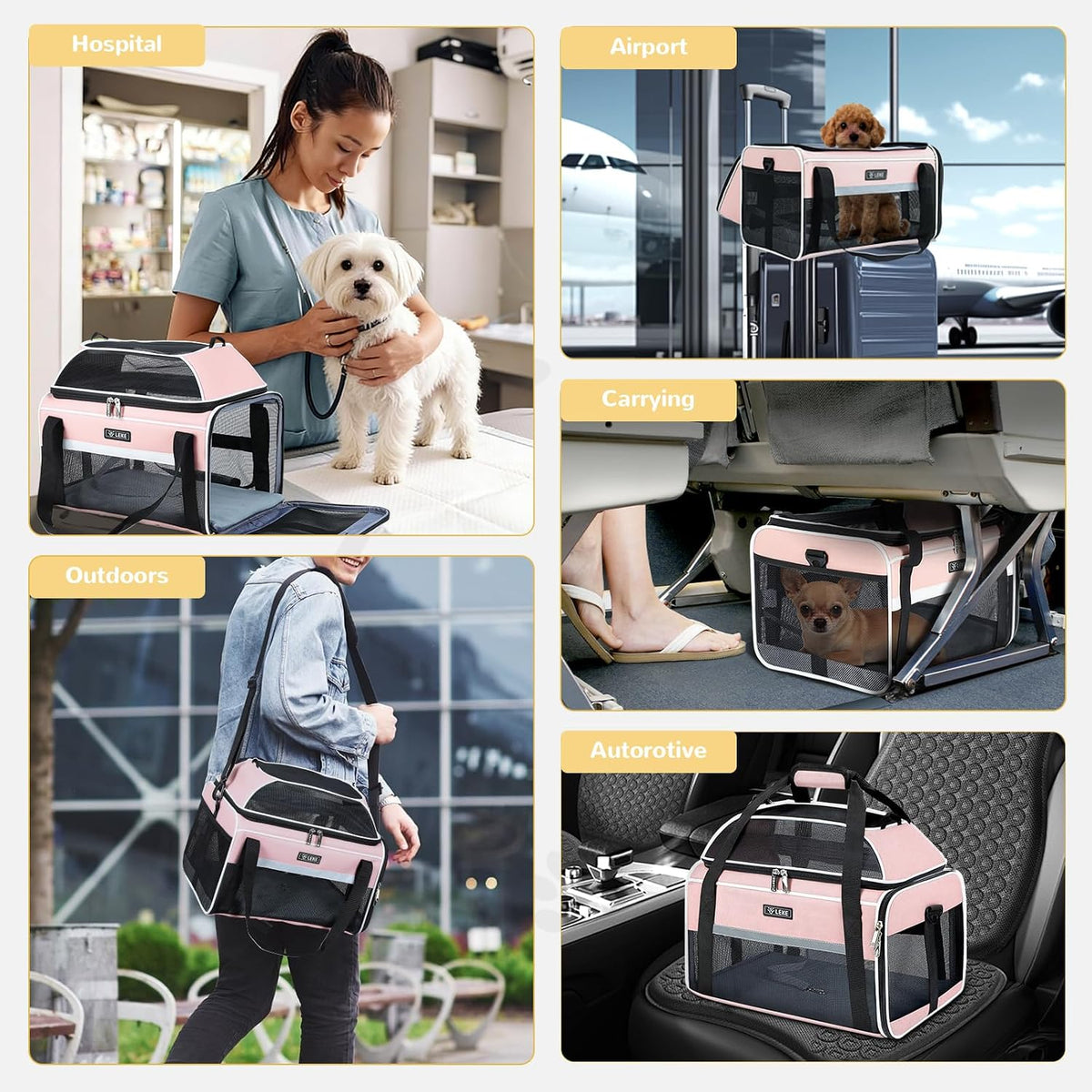 Lekereise Top-Expandable Pet Carrier 17x11x9.5 Inch Alaska Hawaiian Airline Approved Soft Sided Underseat to 12lbs Travel Carriers for Small Dogs and Cats with Locking Safety Zippers Anti-Scratch Mesh