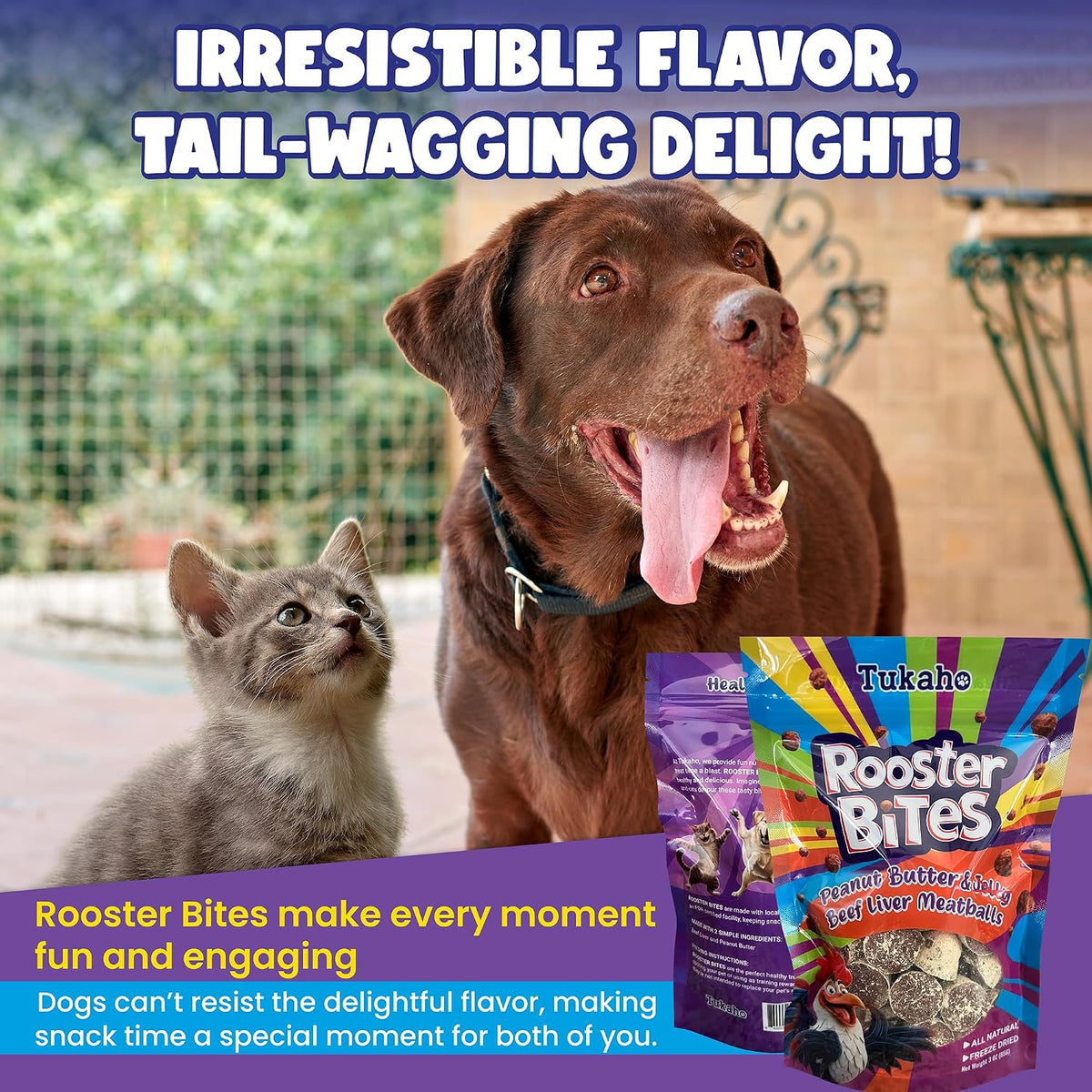 Rooster Bites Peanut Butter Beef Liver Dog Treats – Only 2 Ingredient Freeze Dried Training Treats for Dogs & Cats – High Protein, All Natural, Made in USA – Picky Eater Approved