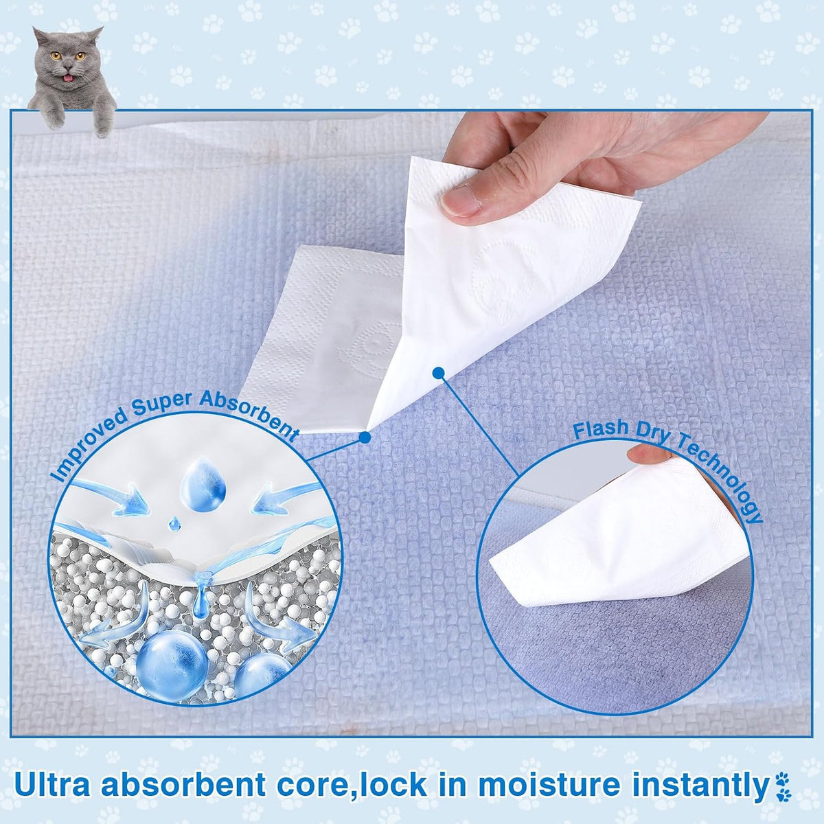 Cat Litter Pads Superior Absorbent 50 Count Scent Generic Refill Compatible with Tidy Cat Breeze Litter System 16.9x11.4 Inch Enhanced Odor Control