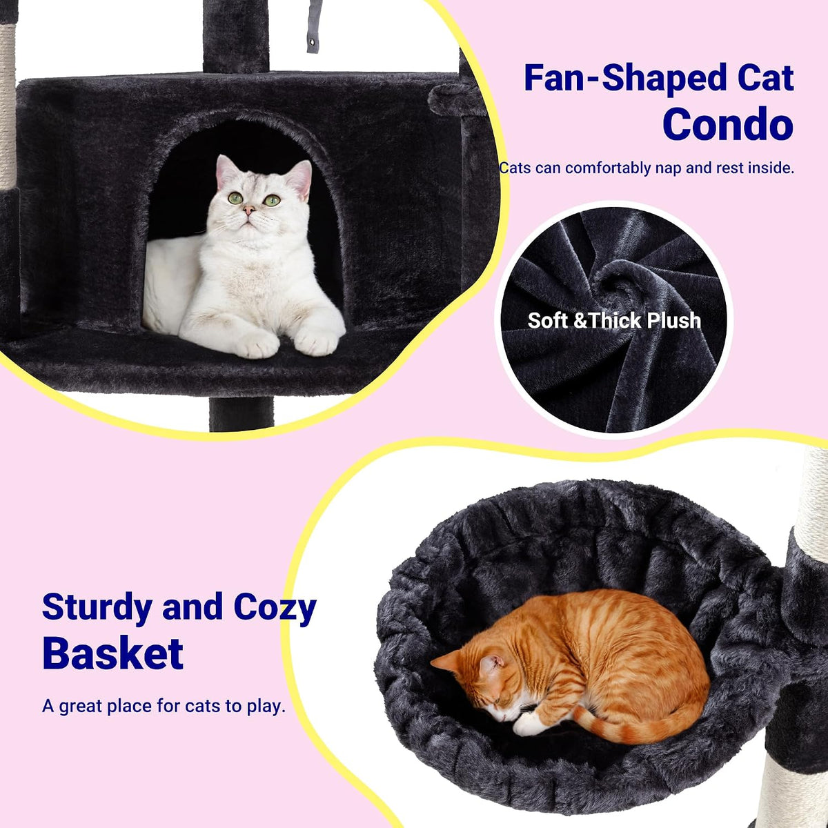 Allewie 73in Fan-Shaped Space-Saving Corner Cat Tree Tower, Dark Grey