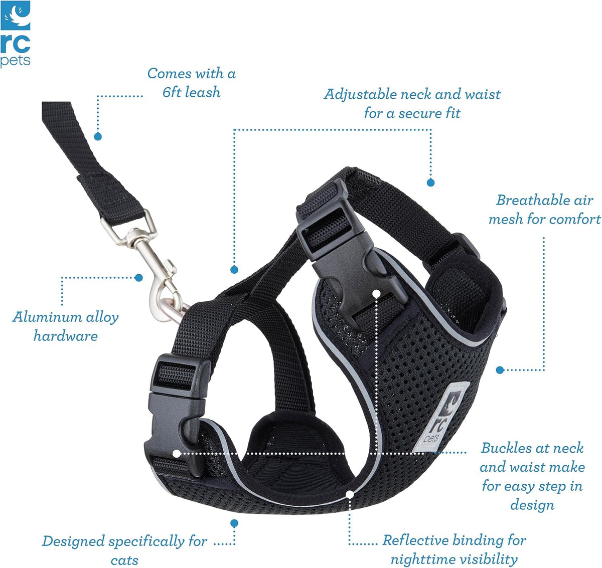 RC Pets Adventure Kitty Harness, 6ft Leash, Small, Azalea