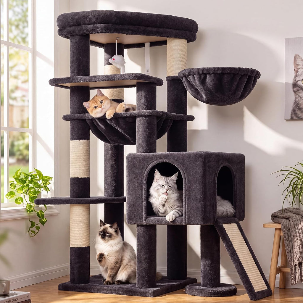 Globlazer Heavy Duty Cat Tree Tower for Large Indoor Cats, F52J, Dark Grey