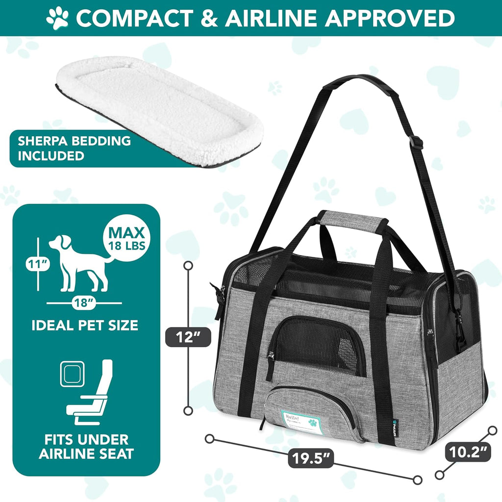 PetAmi Airline Approved Pet Carrier for Cats Small Dogs, Large Heather Gray