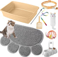 Tioncy 7 Pcs Kitten Litter Box Starter Kit with Mat, Simple, Khaki