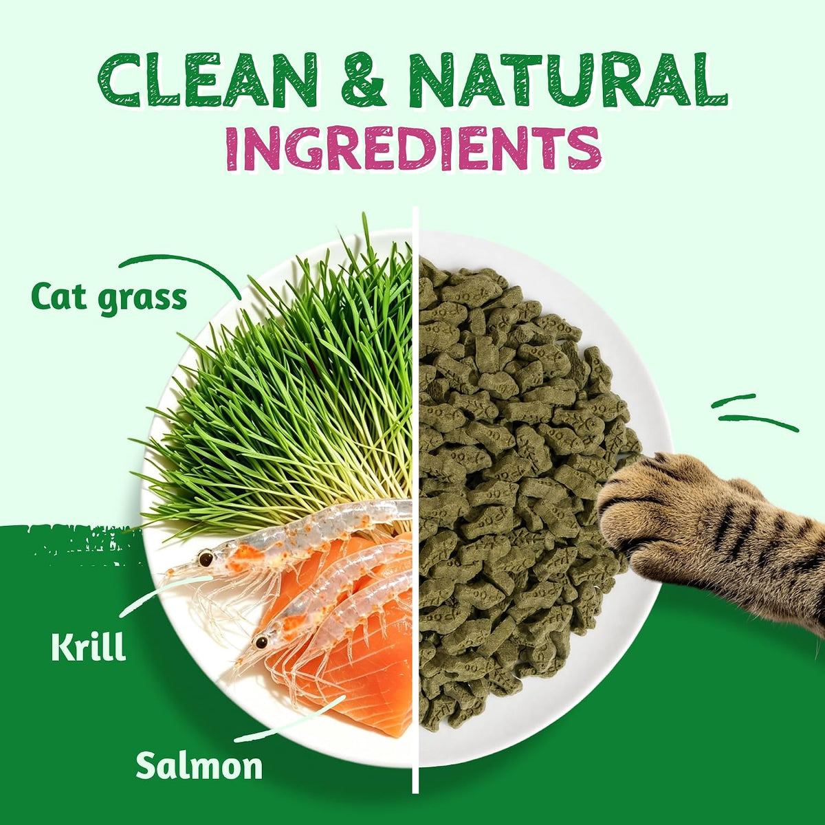 Just Try 16oz Feline Grass Treats AntarcticKrill Flavor Cat Hairball Treats