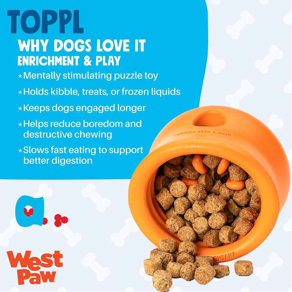 WEST PAW Zogoflex Toppl Interactive Treat Dispensing Puzzle Dog Toy for Mental Stimulation & Enrichment-Holds Kibble & Treats-Lickable, Freezable & Dishwasher Safe-Made in USA-Small-Tangerine