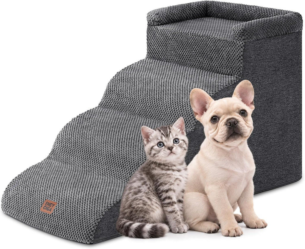 EHEYCIGA 4-Step Curved Dog Stairs for Beds 17.6" H, Grey