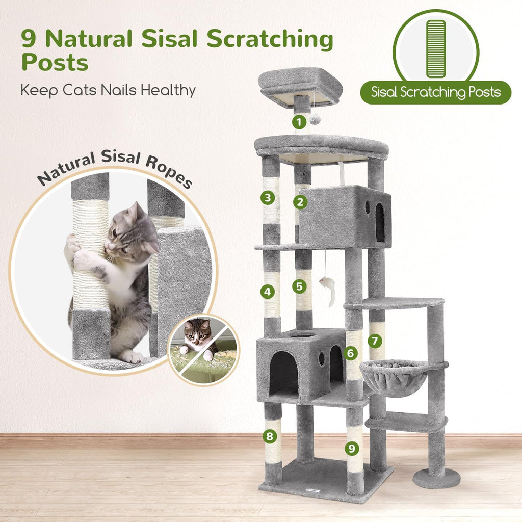 Globlazer Giant Cat Tree for Indoor Large Cats, 83in, F83, Light Grey
