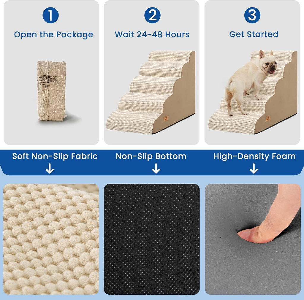 5 Step Dog Stairs for High Bed,Non-Slip Pet Ramp for Small Dogs and Cats