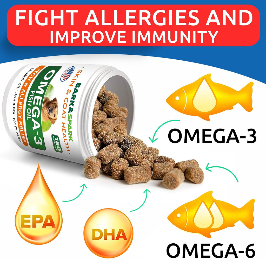 Omega 3 for Dogs - Fish Oil for Skin & Coat Health, Itch & Allergy Support