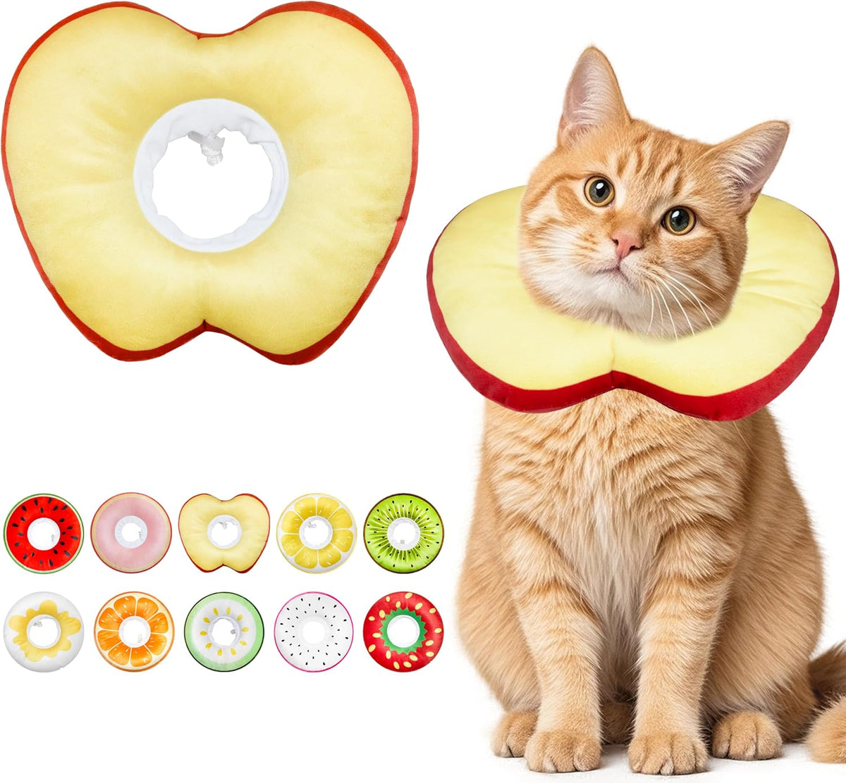 Cat Cone Collar Soft, Adjustable Cat Recovery Cone (Apple, M)