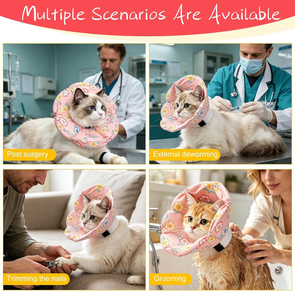 EXPAWLORER Cat Cone Collar Soft,Adjustable Waterproof Flower Style Neck