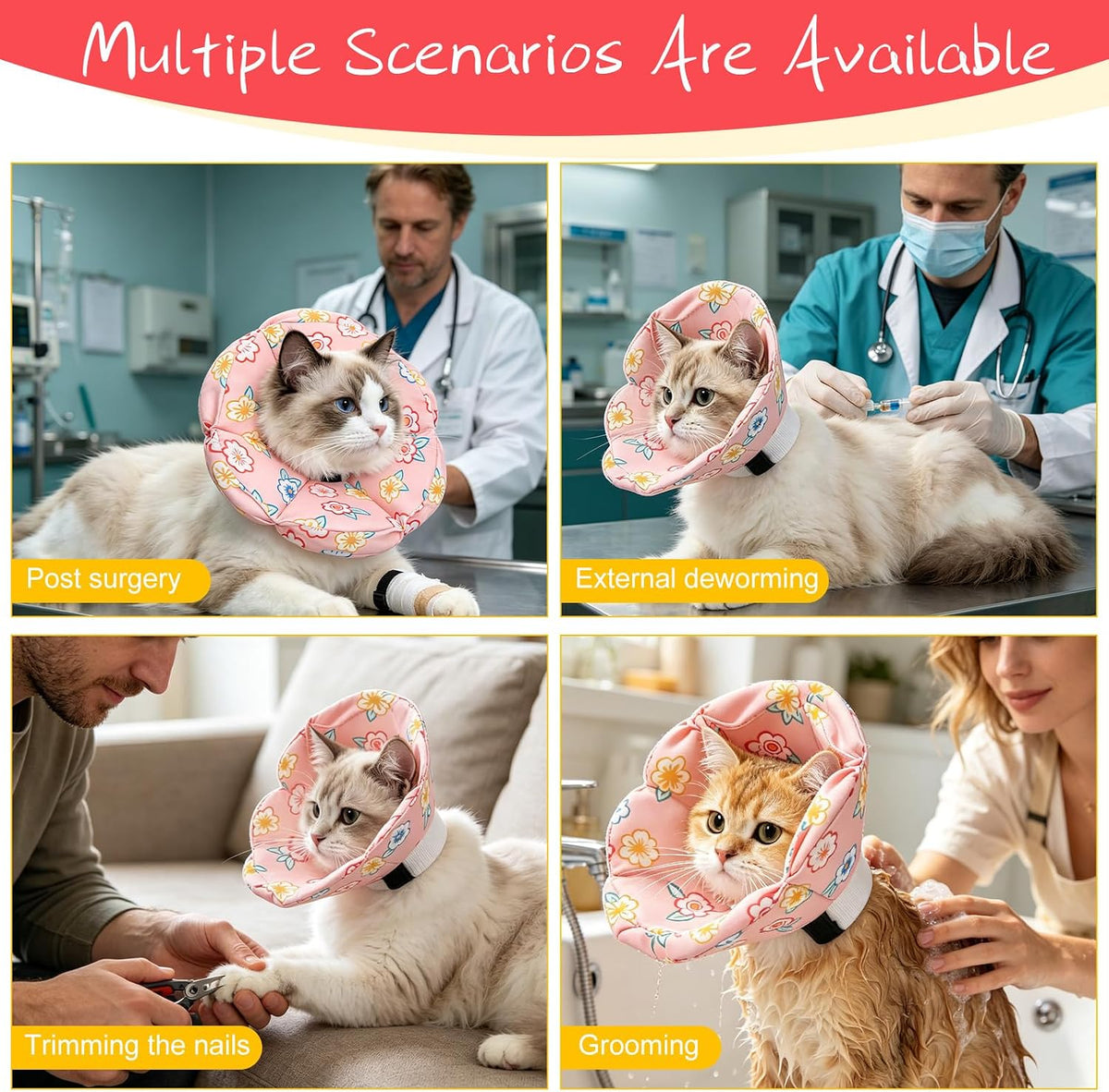 EXPAWLORER Cat Cone Collar Soft,Adjustable Waterproof Flower Style Neck