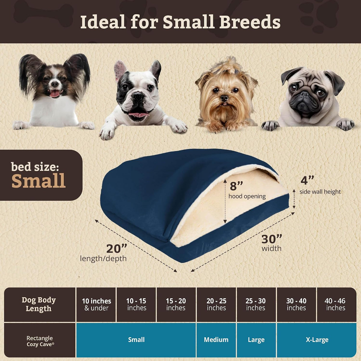 Snoozer Rectangle Cozy Cave Dog Bed, Hooded Dog Bed, Sapphire (S)