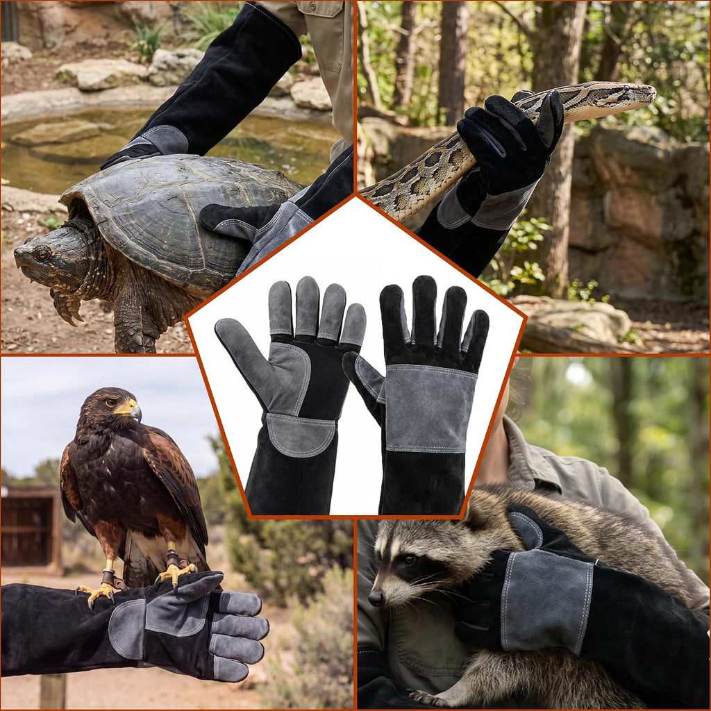 vclpower Animal Handling Gloves, Bite Proof Double Leather, 24 in, Size M