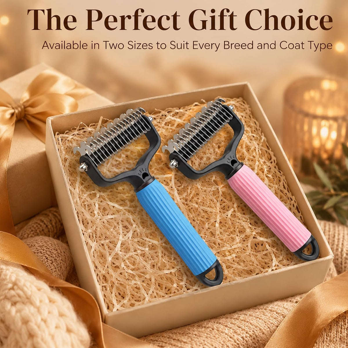 2PCS Pet Grooming Brush,Double Sided Undercoat Rake & Dematting Comb For Dogs And Cats,Deshedding Dog Brush Removes Tangles Knots and Loose Fur For Medium Long Haired Breeds(Large)
