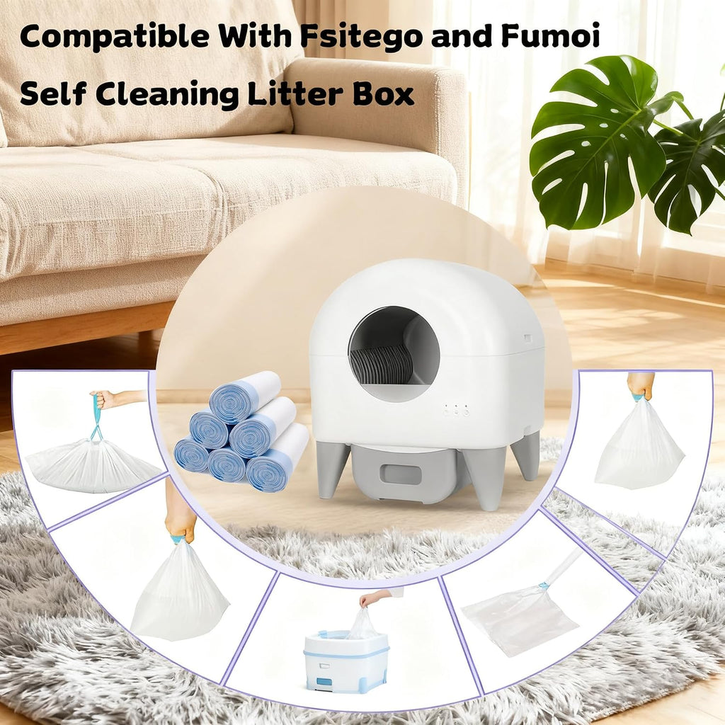 120-Pack Cat Liner Replacement Bags, Heavy-Duty Drawstring Litter Box Liners Compatible with Fsitego & Fumoi Self-Cleaning Litter Boxes(26" x 11.8") (Pack of 6)