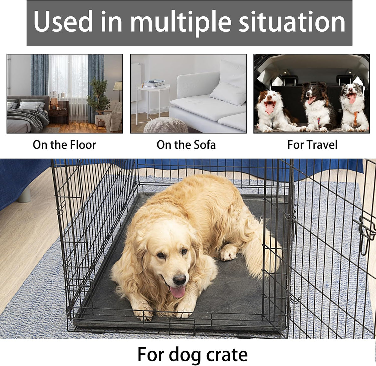 KHONSU PET Dog Bed Mat for Crate 1.1in Slim Cooling Pad Reversible Flannel & Waterproof Canva for XXL Dogs up to 110 lbs, Fits 48x30 Basic Crate