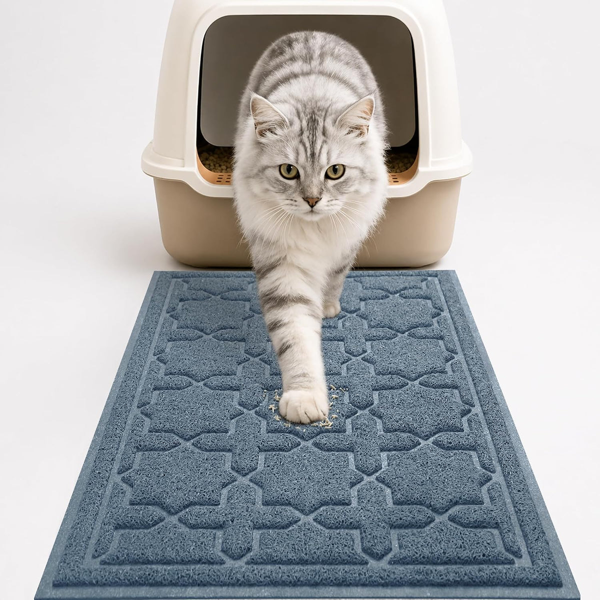 Yimobra Cat Litter Mat, Waterproof Litter Trapping Mat, 24x20, Tea Blue | PVC Litter Box Mat with Non Slip Backing, Easy Clean Surface and Scatter Control Design for Cleaner Floors