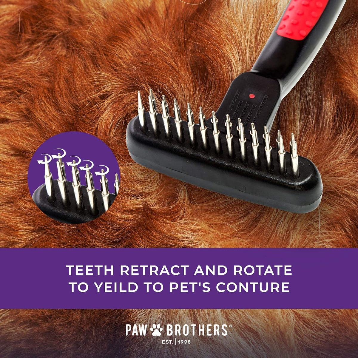 RYAN'S PET SUPPLIES Paw Brothers Magic Spring Undercoat Rake for Dogs, Professional Grade, Spriing Loaded Pins, Comfort Grip, 6.8 in 