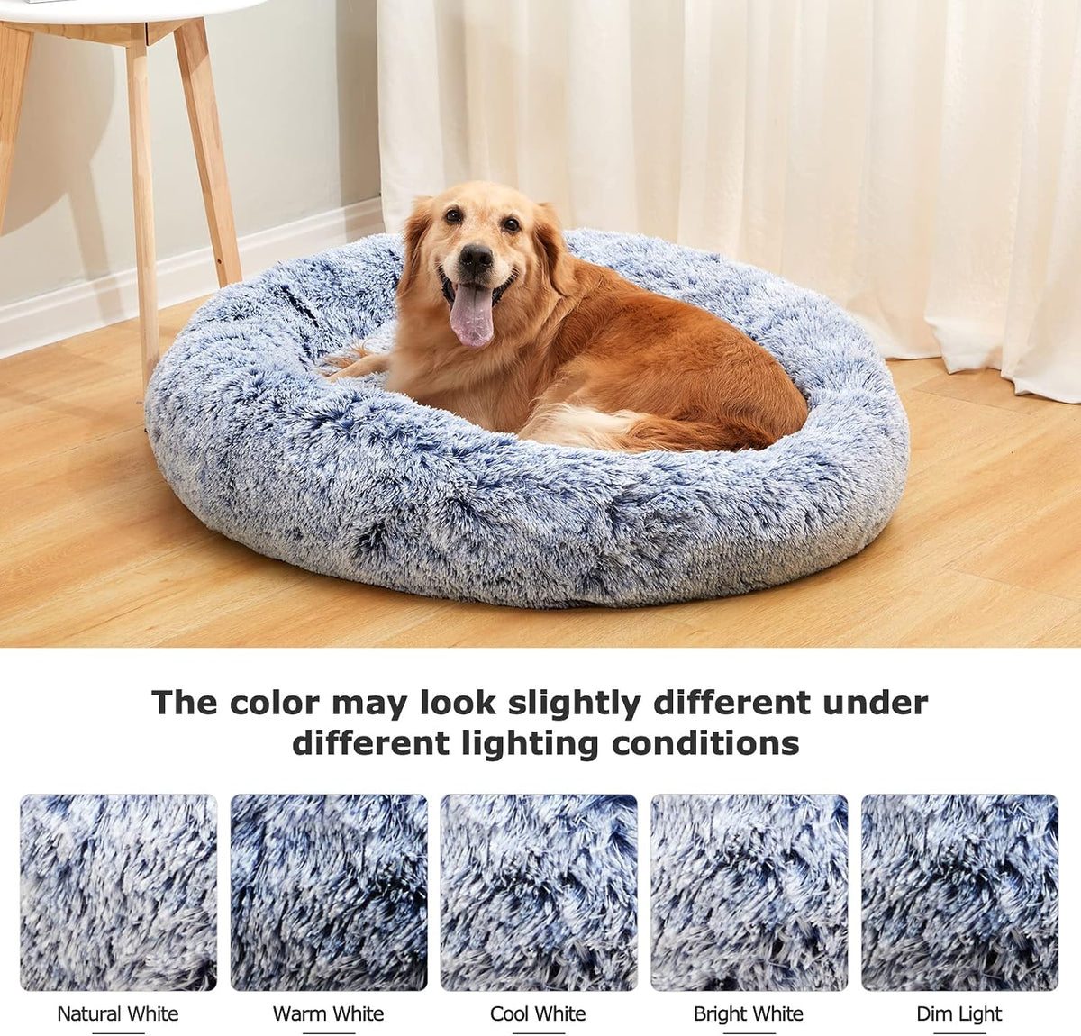 Bedfolks Calming Fluffy Donut Dog Bed for Small Dogs,Navy Blue, 23" Round