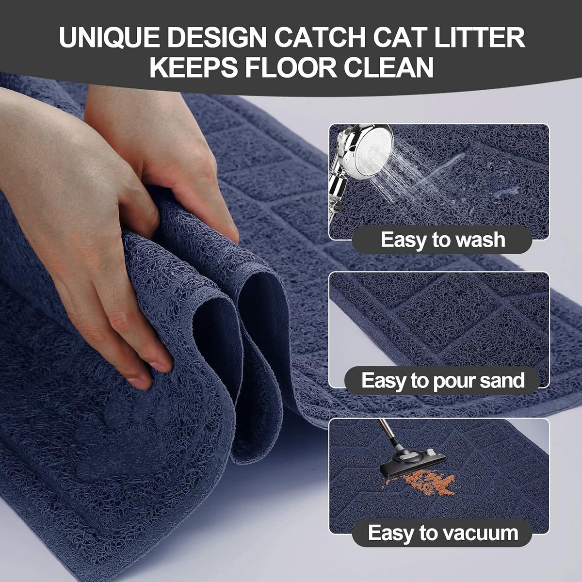Cat Litter Box Mat, 47" x 35" Large Waterproof Litter Trapping Mat | XL Large Size Thick Mesh Traps Litter, Non-Slip Kitty Litter Mat for Indoor Cat, Soft Paws, Multi-Use, Durable, Easy Clean