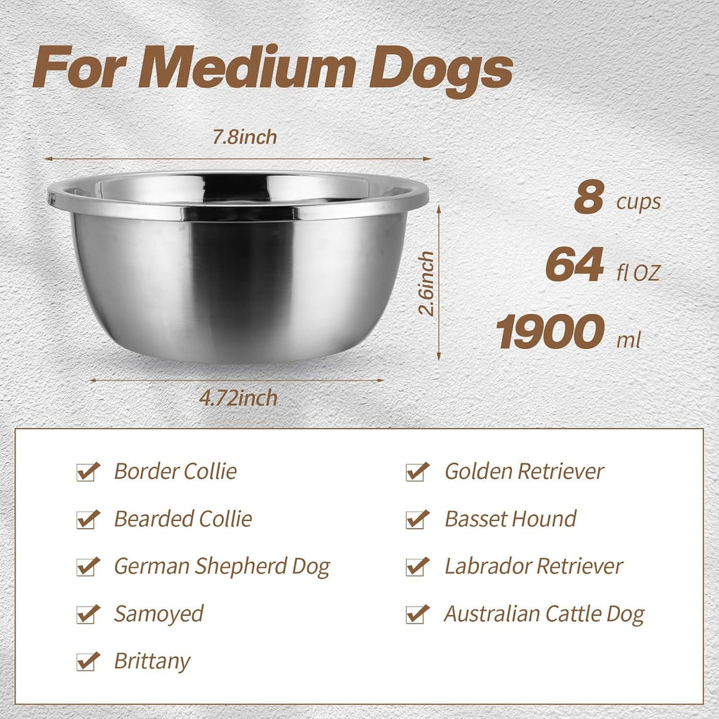 Ziliny 10 Pcs 8 Cup Metal Dog Bowls Stainless Steel Food Dish 64 Oz | Thickened,for Medium Large Dogs Cats,Dishwasher Safe ,Travel Kennel Feeding, Heavy Duty Stainless Steel Construction