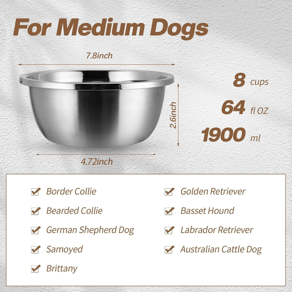 Ziliny 10 Pcs 8 Cup Metal Dog Bowls Stainless Steel Food Dish 64 Oz | Thickened,for Medium Large Dogs Cats,Dishwasher Safe ,Travel Kennel Feeding, Heavy Duty Stainless Steel Construction