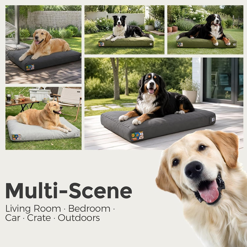 Sytopia 42 Inch Indestructible Dog Bed for Aggressive Chewers, Chew Proof Durable Outdoor Canvas Pet Crate Mat with Waterproof Washable Removable Cover, Indoor Patio Pet Pad for Crate, Dark Grey
