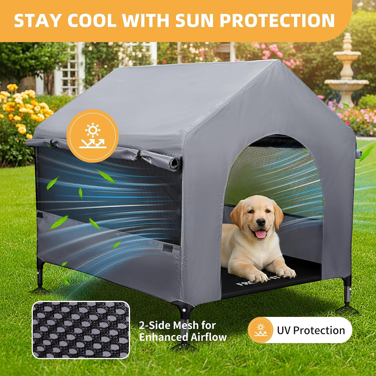 Dog House, 36” Large Dog House Outdoor Indoor Elevated Dog Cot Bed