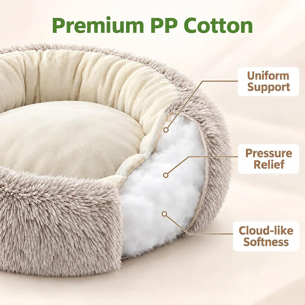 Calming Donut Pet Bed, Brown 19.7in for Cats Small Medium Dogs