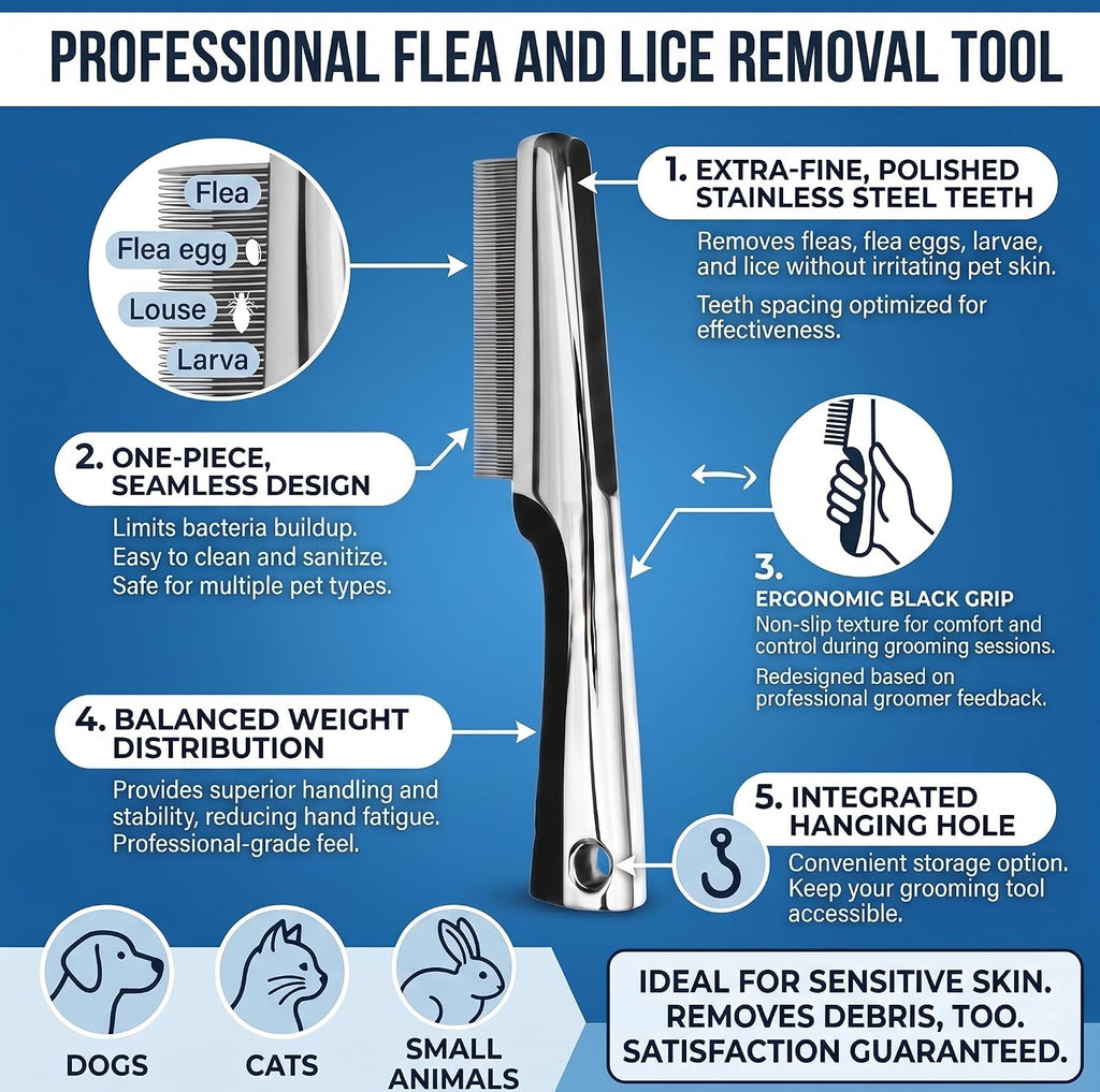 Resco Professional Flea and Face Comb, Chrome