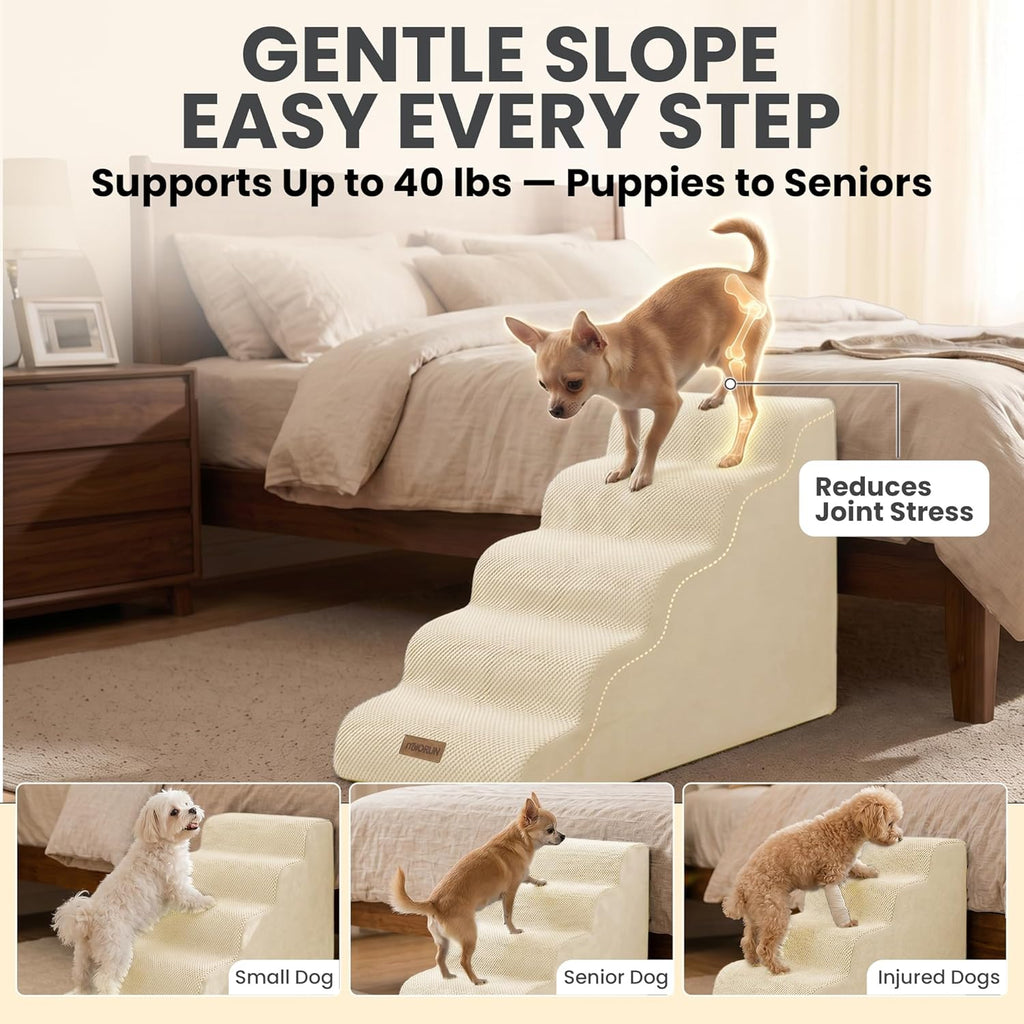 Miorun Dog Stairs for High Beds, 24.5" Foam Pet Ramp Step for Small Dogs