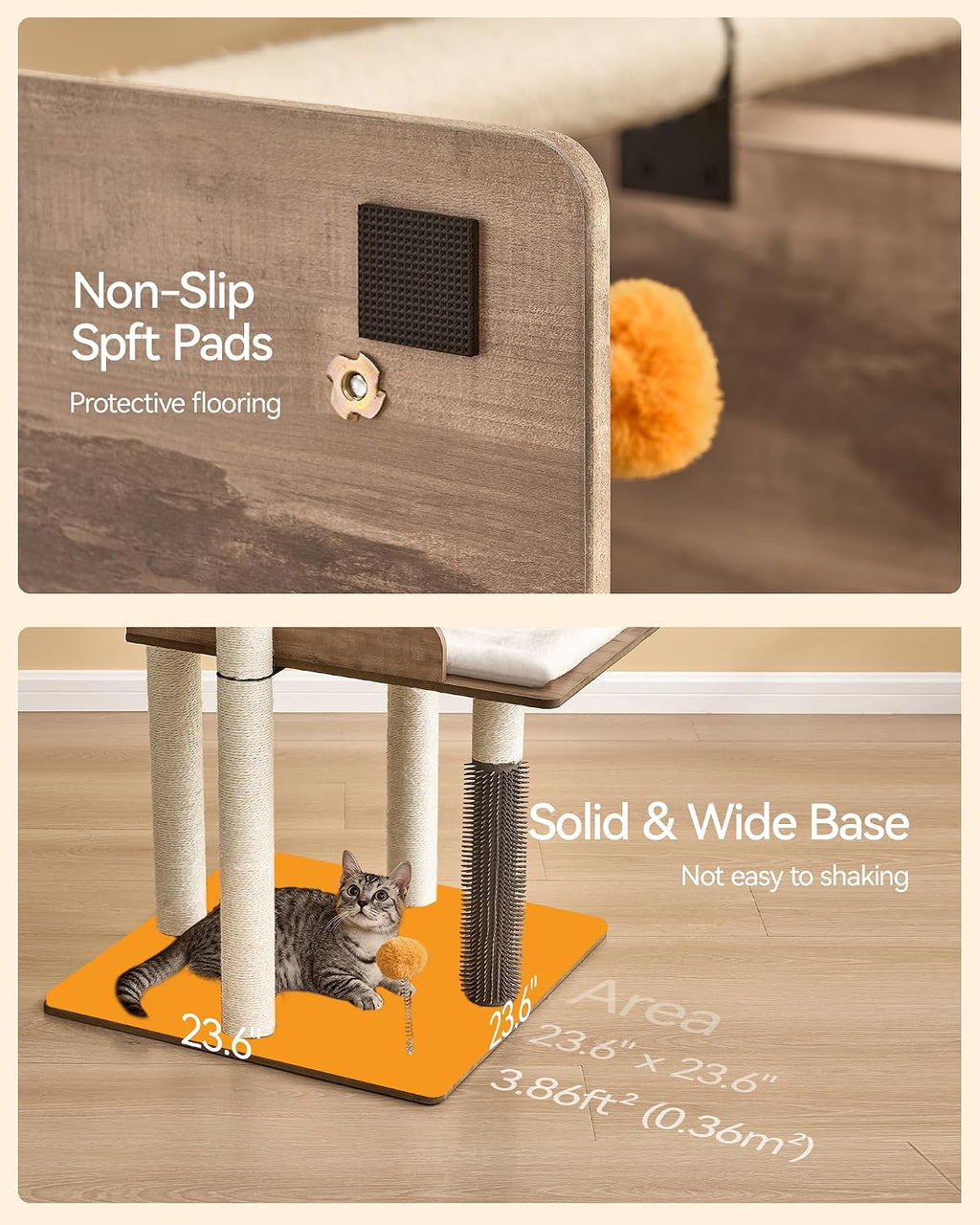 FourFurPets 43.7" Modern Cat Tree for Large Cats, Quick One‑Person Assembly