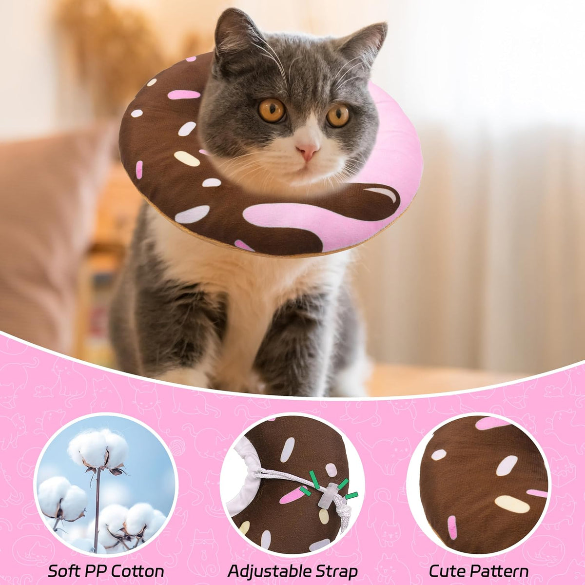 Seyezo Cat Cone Collar Soft, Adjustable Recovery Collar, Chocolate, Small