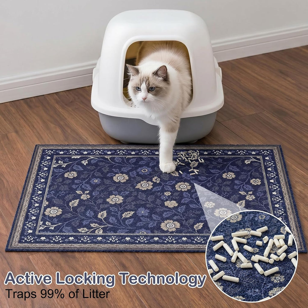 Glittme Cat Litter Mat, 47"x35" Non-Slip Washable Trapping Mat for Cats | Litter Trapping Mat With Thick PVC Coil To Catch Scatter, Soft On Paws And Waterproof Bottom To Protect Floors