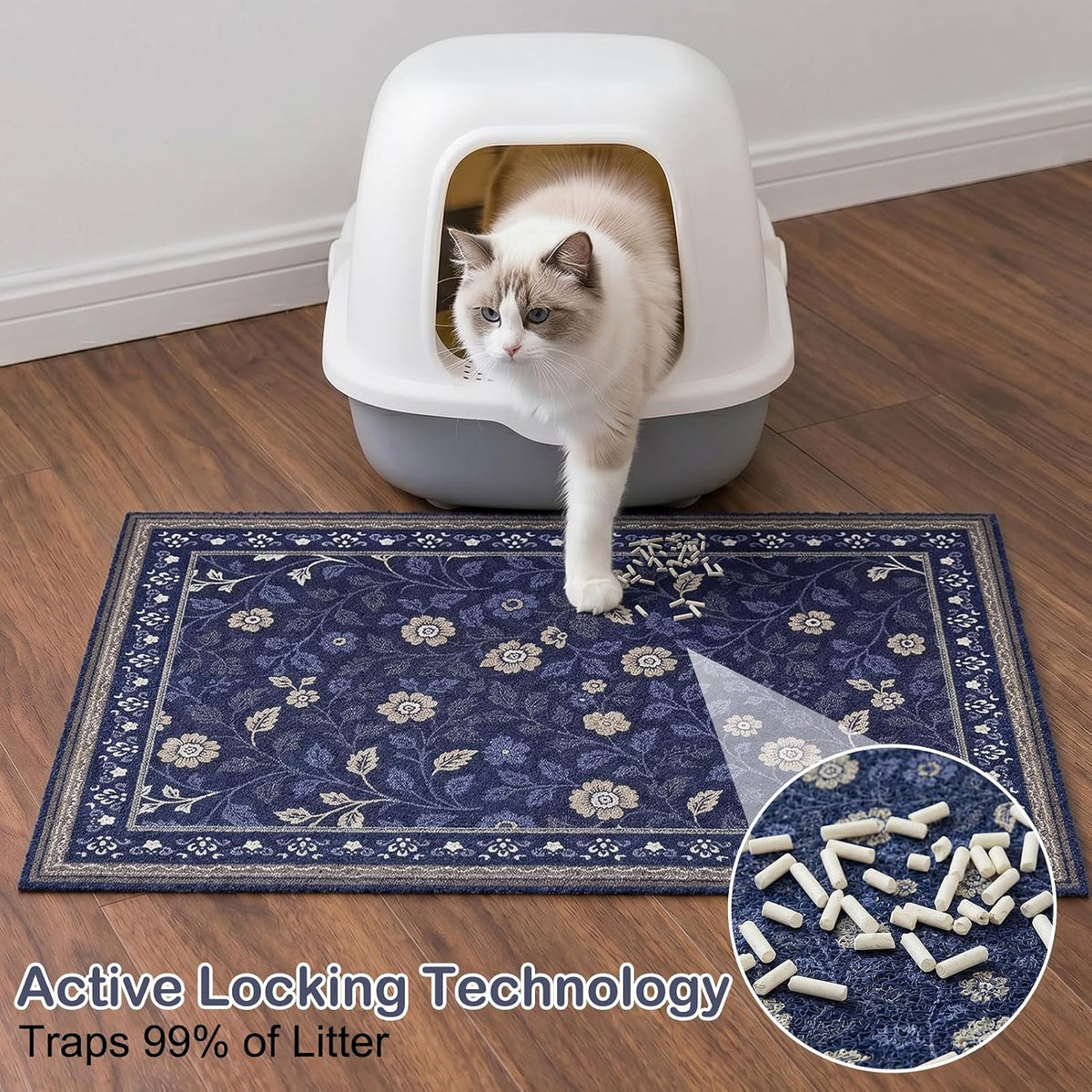 Glittme Cat Litter Mat, 47"x35" Non-Slip Washable Trapping Mat for Cats | Litter Trapping Mat With Thick PVC Coil To Catch Scatter, Soft On Paws And Waterproof Bottom To Protect Floors