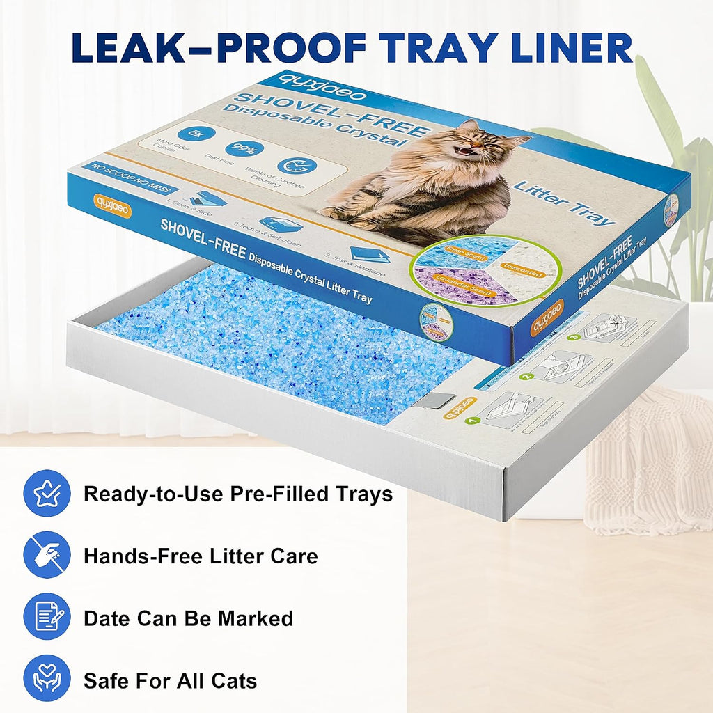 Crystal Cat Litter Tray Refill for PetSafe Litter Box, Blue 6-Pack | Pre-Filled Disposable Tray for Auto Self-Cleaning Machine, No-Scoop Replacement Liner, Non-Clumping Silica, Odor/Leak-Proof