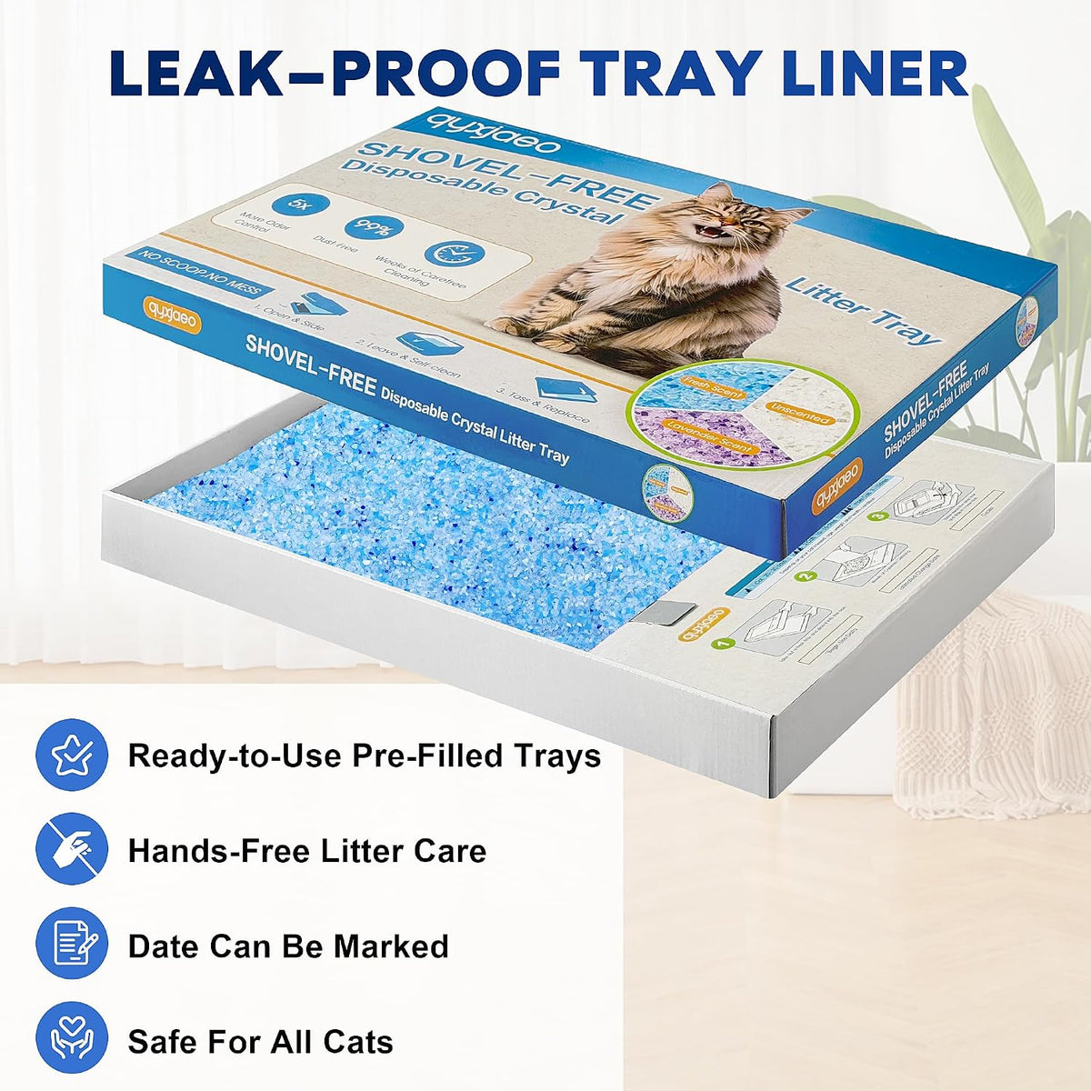 Crystal Cat Litter Tray Refill for PetSafe Litter Box, Blue 6-Pack | Pre-Filled Disposable Tray for Auto Self-Cleaning Machine, No-Scoop Replacement Liner, Non-Clumping Silica, Odor/Leak-Proof