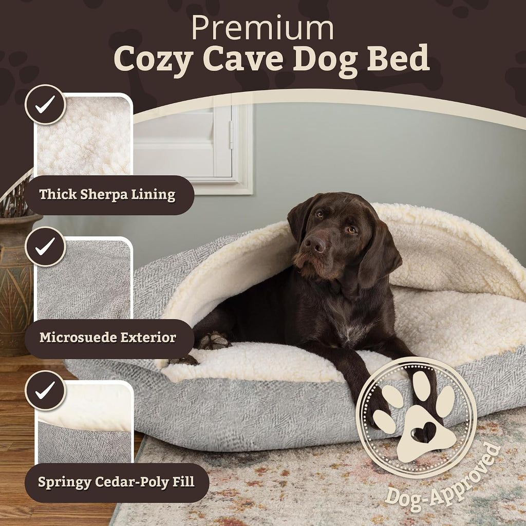 Snoozer Rectangle Cozy Cave Dog Bed, Hooded Dog Bed, Palmer Dove (XL)