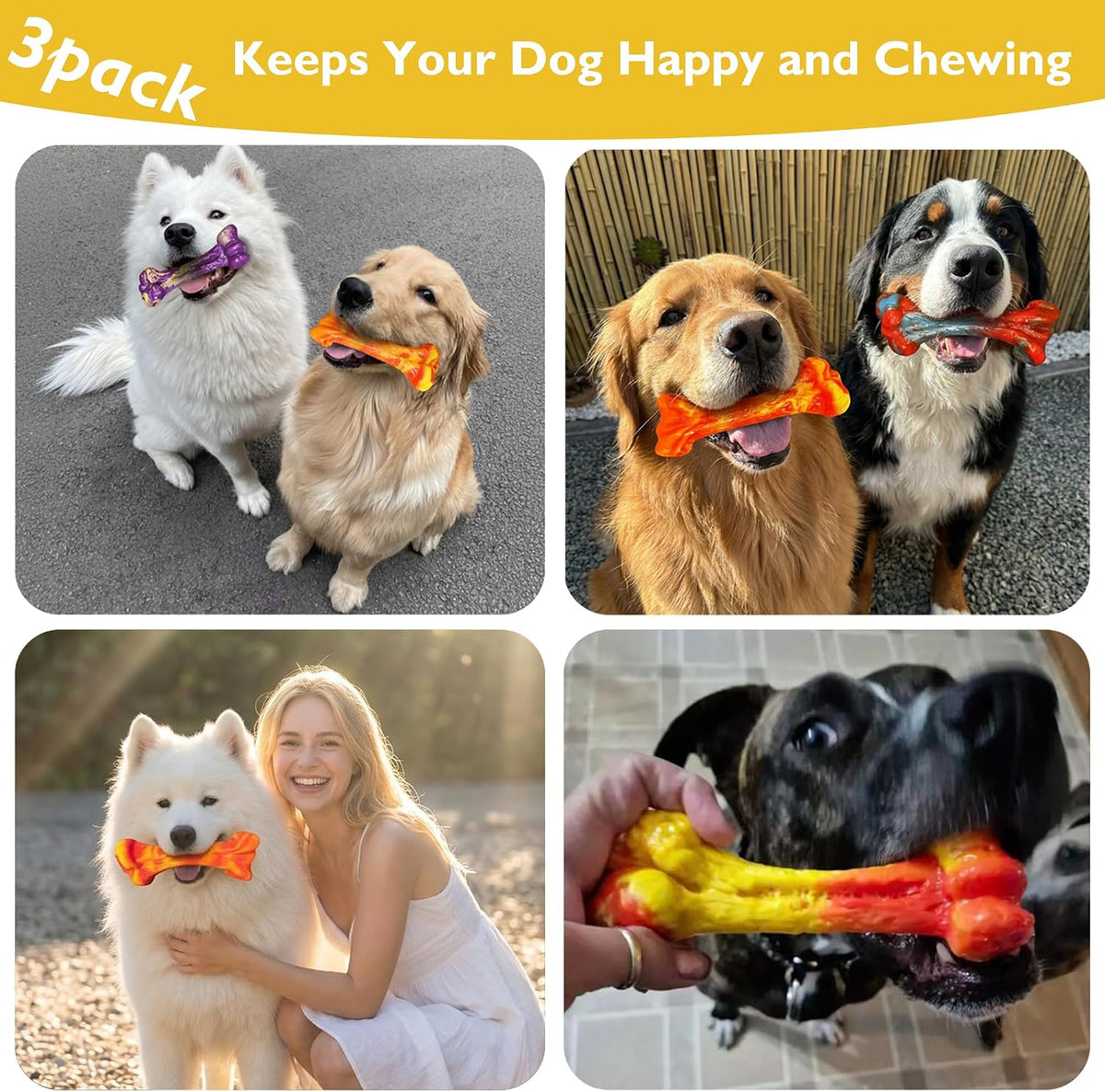 3-Pack Dog Chew Toys for Aggressive Chewers, Medium Large Breed | Indestructible Dog Bone Toys to Keep Them Busy,Dental Textured, Long Lasting,Beef Flavor