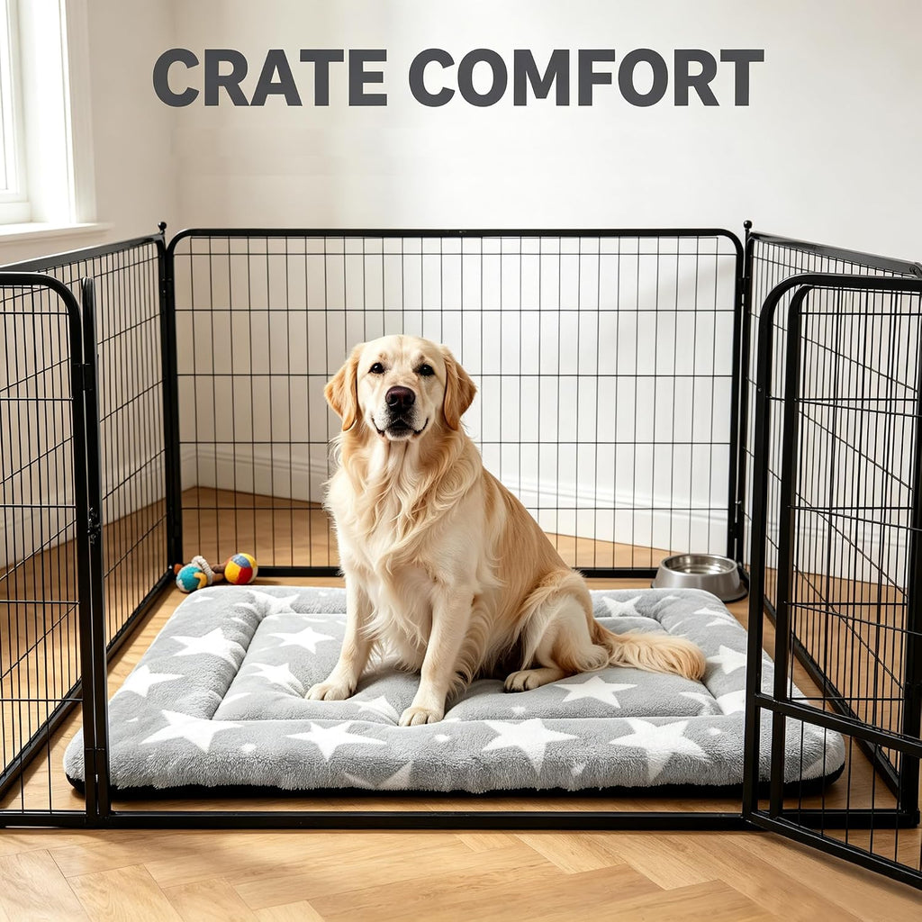 Dog Bed Mat – Soft & Comfortable Dog Kennel Pad for Crate – Durable Crate Bed & Mat for Dogs & Cats – Ideal for Crate, Kennel, and Home Use (Big&Little Stars Grey, L(35"*23"*1.5"))