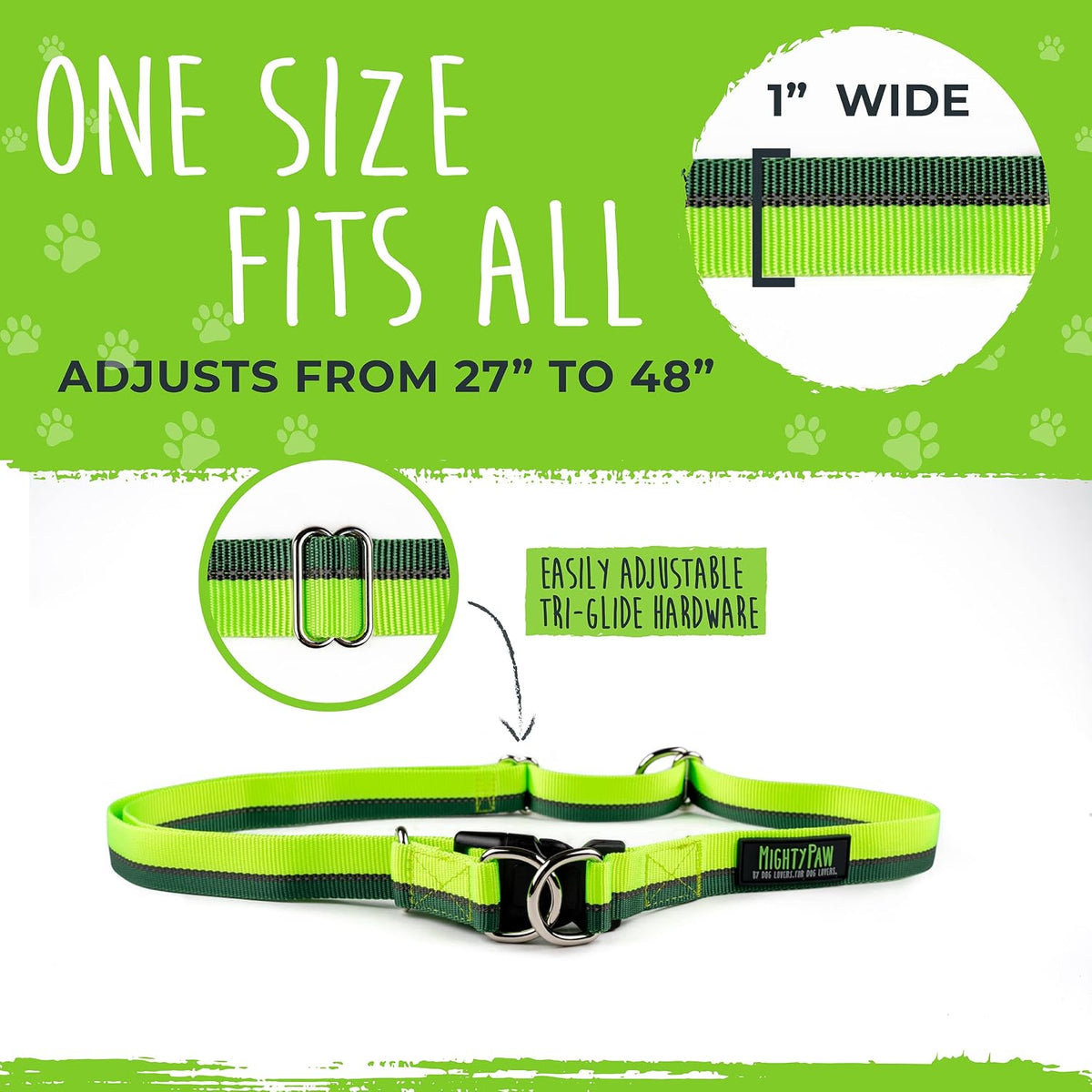 Mighty Paw Hands Free Dog Leash | Bungee Waist Leash for Dog Walking. Pet Running Hands Free Tether for Large, Medium & Small Breeds. Pet Waist Belt (36" - 48") Up to 150 lbs - Green