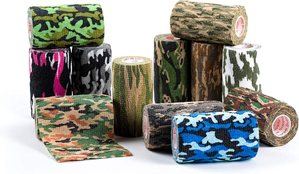 3 Inch Self Adhesive Bandage Wrap - Self-Sticking Vet Wrap - Camo, 12 Pack