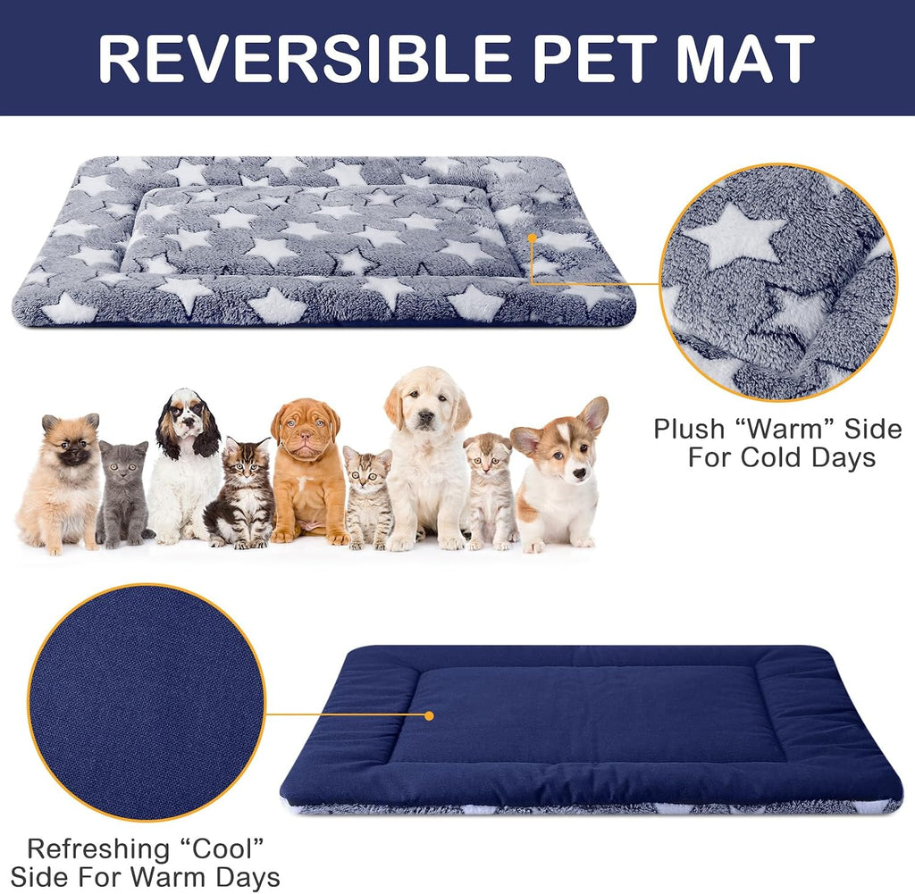 VitalCozy 4 Pcs Dog Crate Pads Soft Warm,18 x 24 x 1.6 Inch,Star,Blue