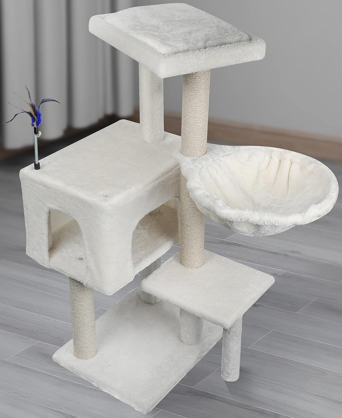 AIWIKIDE Cat Tree Has Scratching Toy with A Ball Activity Centre Cat Tower Furniture Jute-Covered Scratching Posts (Beige, 36.6'')