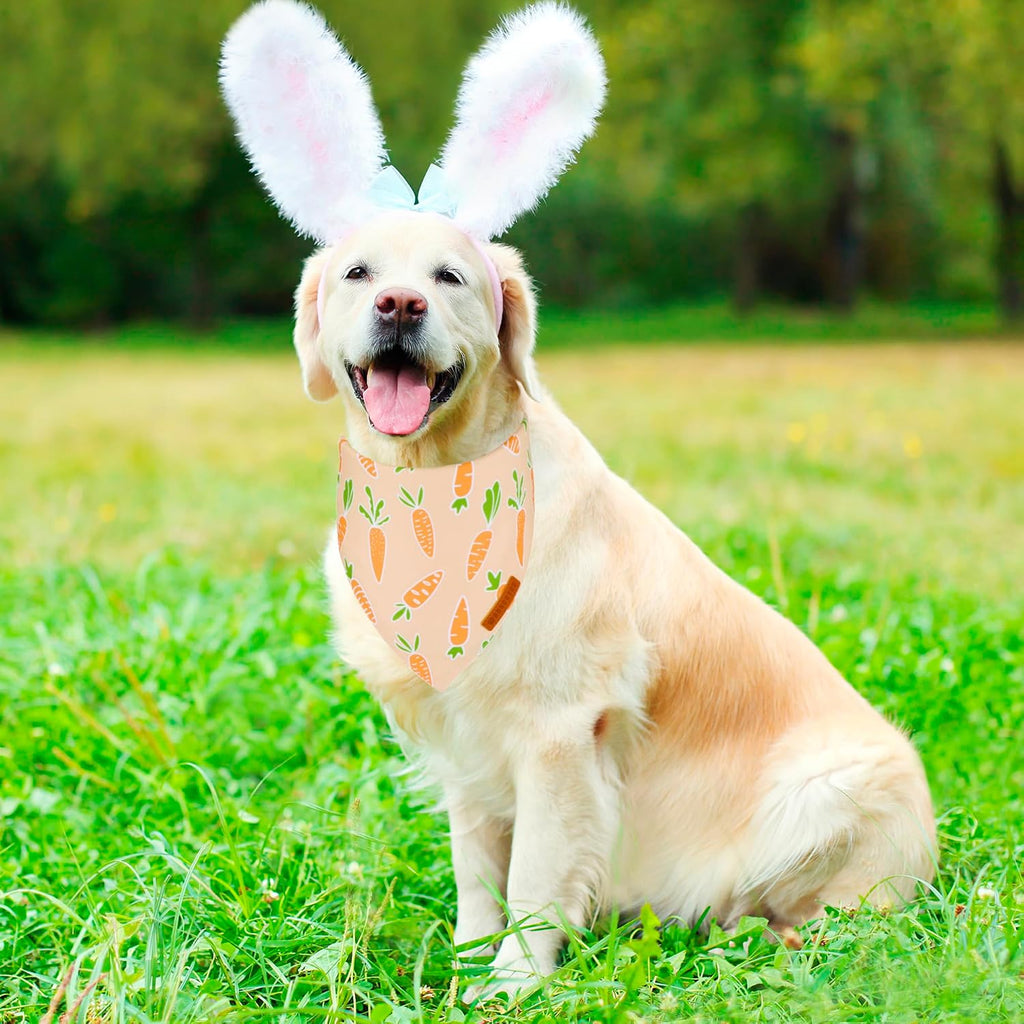 ADOGGYGO Easter Dog Bandanas, Rabbit Carrot Pet Scarf, Multi Size Offered, Orange Blue Easter Bandana for Extra Large Dogs Pets (X-Large)