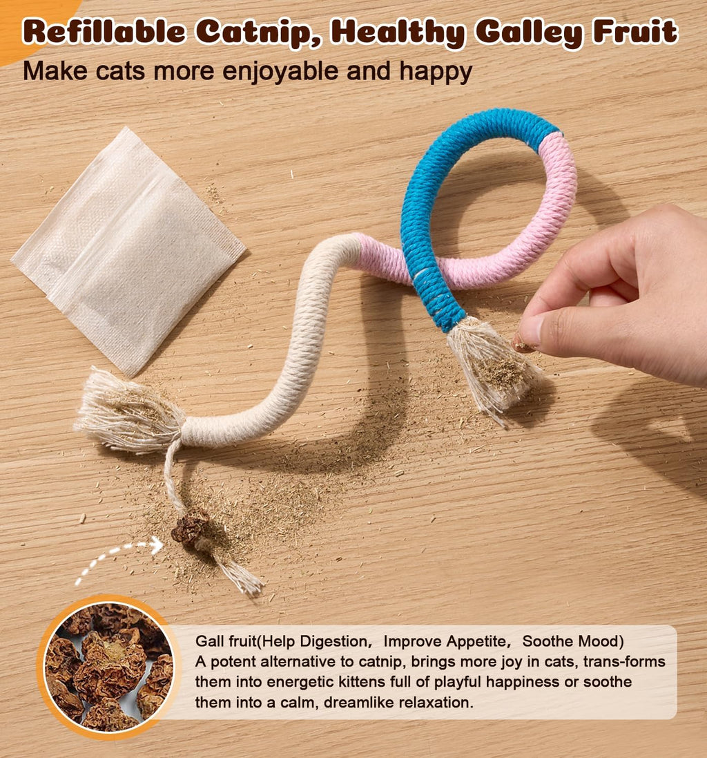 Cat Chew Ropes 4Pcs, Safe Cat Chew Toys for Indoor Cats with Catnip | with Gall Fruit,Safe Teeth Cleaning Chew Toys,Interactive Kitten Nip toys for All Breeds,19.5 inches,Boredom Buster